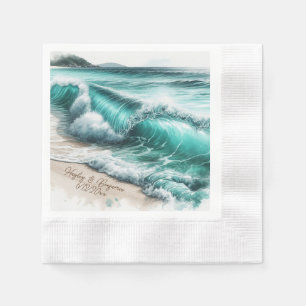 Turquoise Ocean Waves Personalized Wedding Napkin