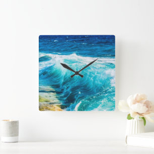 Turquoise Ocean Waves Square Wall Clock