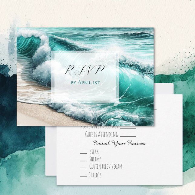 Turquoise Ocean Waves Wedding RSVP Save The Date (Creator Uploaded)