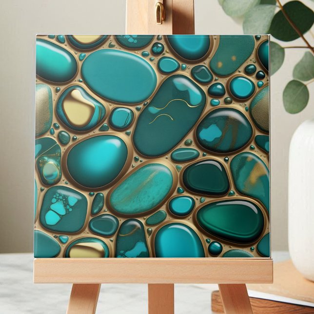 Turquoise Oceanic Pebbles with Golden Accents Tile (Creator Uploaded)