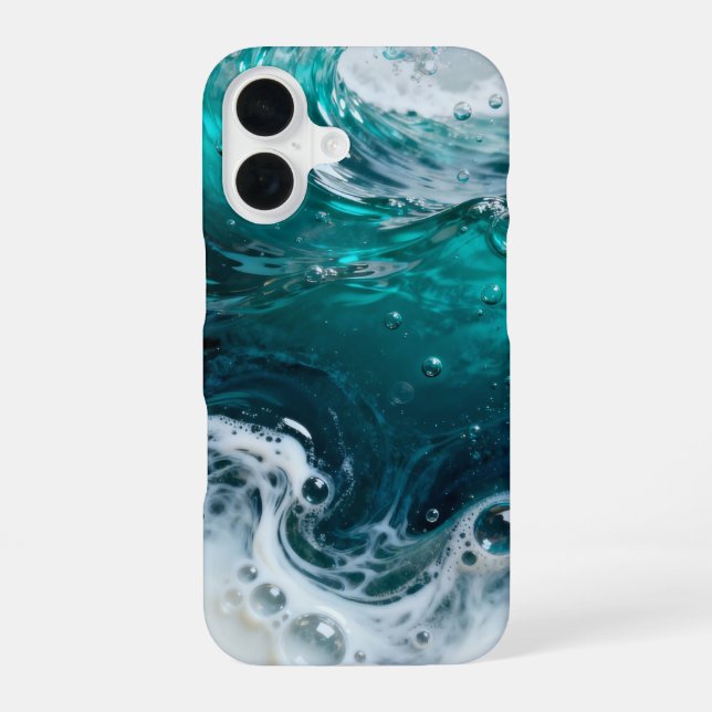 Turquoise Oceanic Resin Swirl iPhone 16 Case (Back)