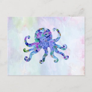 Turquoise Octopus Mosaic Sea Glass Silhouette Postcard