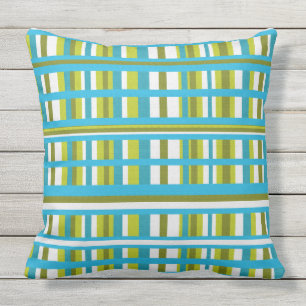 Turquoise, Olive & Lime Green Plaid Throw Pillow