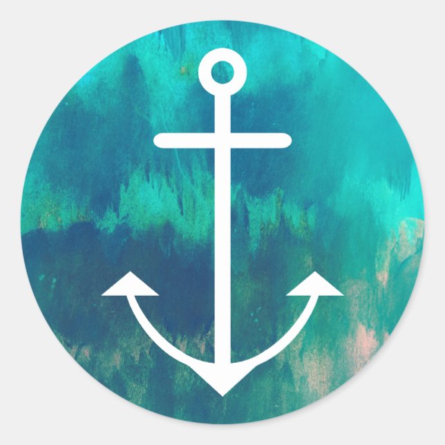 Turquoise Ombre Nautical Classic Round Sticker (Front)