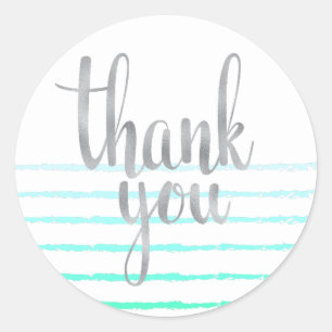 Turquoise ombre thank you stickers, round classic round sticker