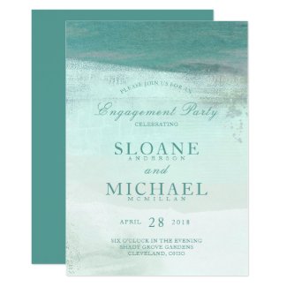 Turquoise Ombre Watercolor Beach Engagement Party Invitation