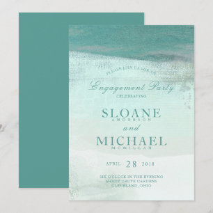 Turquoise Ombre Watercolor Beach Engagement Party Invitation