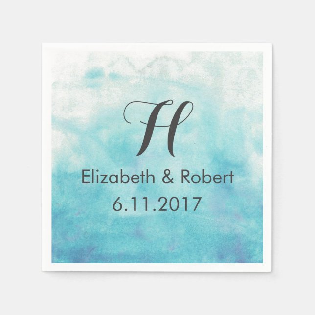 Turquoise Ombre Watercolor Wedding Napkin (Front)