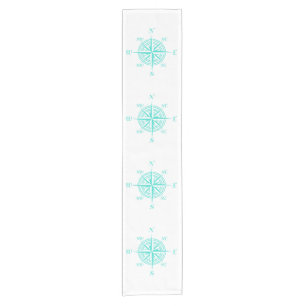 Turquoise On White Coastal Decor Compass Rose Short Table Runner