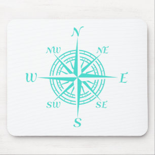 Turquoise On White Compass Rose Mouse Pad