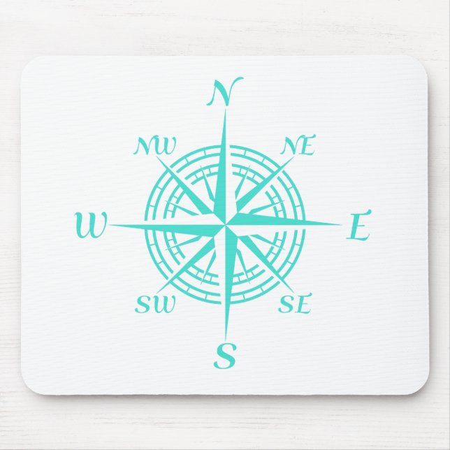 Turquoise On White Compass Rose Mouse Pad (Front)