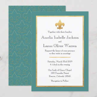 Turquoise & Or Fleur De Lis Faire-part de mariage