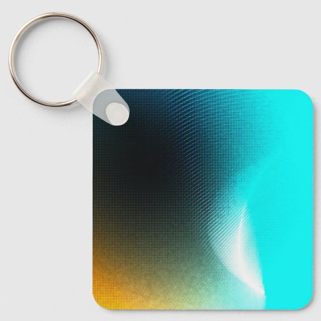 Turquoise Orange Abstract Gradient Mesh Art Keychain (Front)
