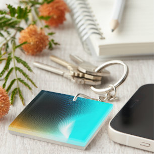Turquoise Orange Abstract Gradient Mesh Art Keychain