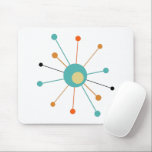 Turquoise Orange Atomic Age Starburst Mid Century Mouse Pad<br><div class="desc">This colourful mid century modern mouse pad features an atomic starburst in turquoise blue,  two shades of orange,  yellow,  and black. So fun to add to your desk!</div>