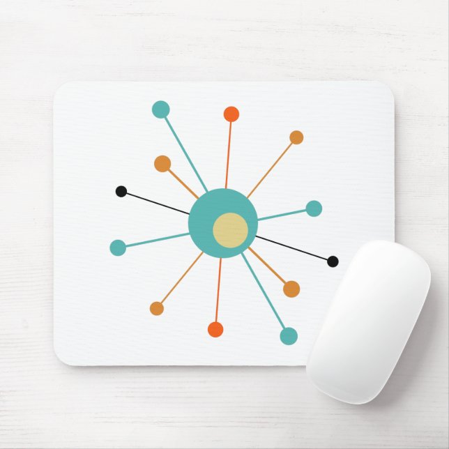 Turquoise Orange Atomic Age Starburst Mid Century Mouse Pad (With Mouse)