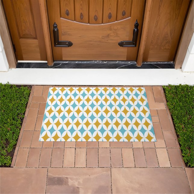 Turquoise Orange Atomic Diamonds Mid Century Doormat (Outdoor)