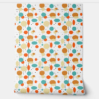 Turquoise Orange Black Circles Lines Mid Century