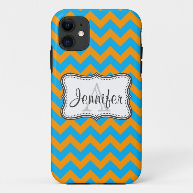 Turquoise & Orange Chevron Monogram iPhone 5 Case-Mate iPhone Case (Back)