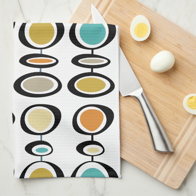 Turquoise Orange Circles Mid-Century Pattern Kitchen Towel (Quarter Fold)