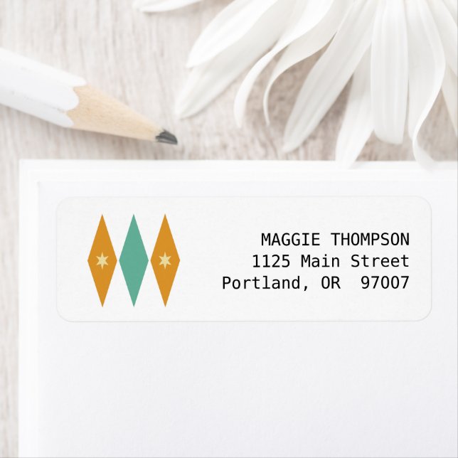 Turquoise Orange Cream Stars Diamonds Mi-siècle (En situation)