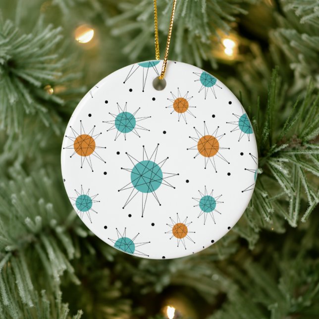 Turquoise Orange Franciscan Starburst Mid Century Ceramic Ornament (Tree)