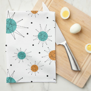 Turquoise Orange Franciscan Starburst Mid Century Kitchen Towel