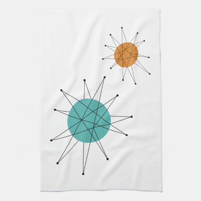 Turquoise Orange Franciscan Starburst Midcentury Kitchen Towel (Vertical)