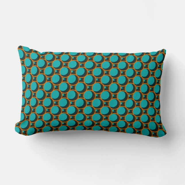 Turquoise & Orange Geometric Pattern Lumbar Pillow (Front)