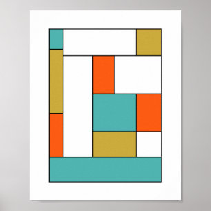 Turquoise Orange Gold Colour Block Mid Century Poster