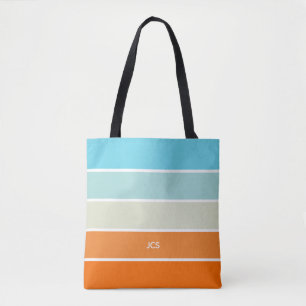Turquoise Orange Green Colour Block Monogrammed Tote Bag