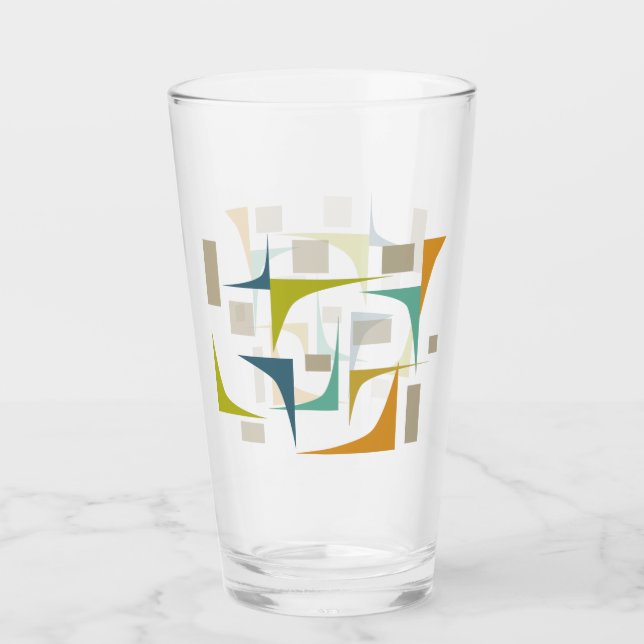 Turquoise Orange Green Corners Mid Century Retro Glass (Front)