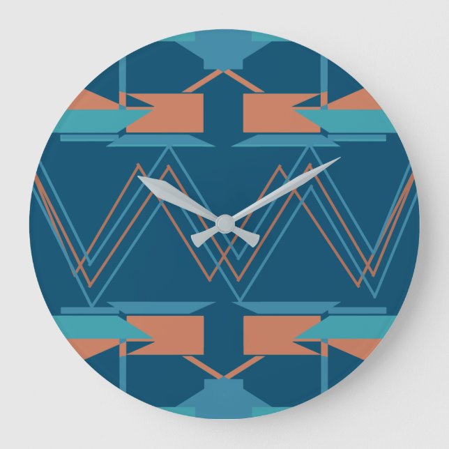 Turquoise Orange on Dark Blue Zig-zag Southwest Large Clock (Front)