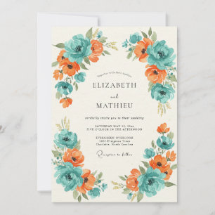 Turquoise Orange Painted Wedding Invitation