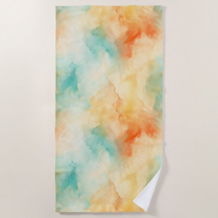 Turquoise Orange Peach Watercolor  Beach Towel