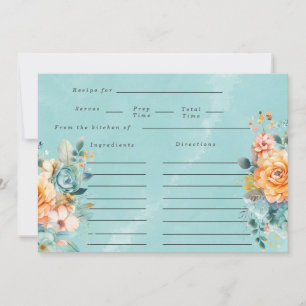 Turquoise Orange Peony Bridal Shower Recipe Card