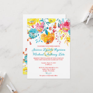 Turquoise, Orange, Pink, White Destination Wedding Invitation