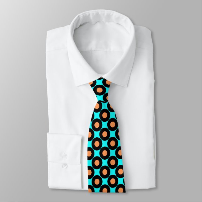 Turquoise Orange - Retro Polka Dots Tie (Tied)