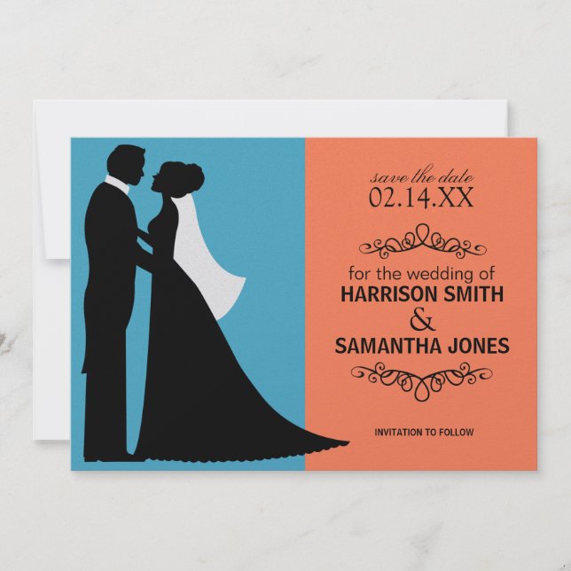 Turquoise & Orange Save the Date Announcements (Front)