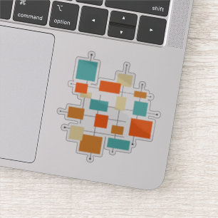 Turquoise Orange Squares Mid Century Modern