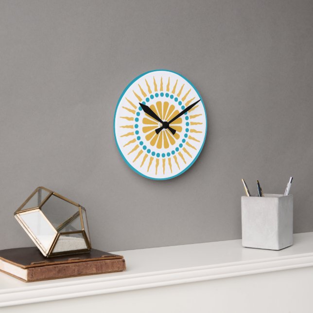 Turquoise Orange Sunburst Wall Clock (Office)