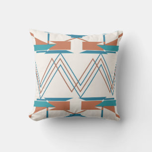 Turquoise Orange Teal Zig-zag Southwest Art Look Throw Pillow