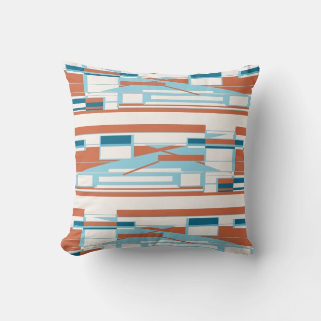 Turquoise Orange White Mediterranean Rowed Design Throw Pillow (Front)