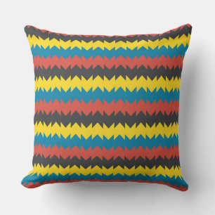 Turquoise, orange, yellow and grey geometric throw pillow