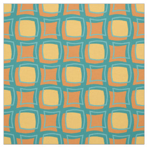 Turquoise Orange Yellow Retro Pattern Fabric