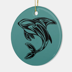 Turquoise Orca Ceramic Ornament