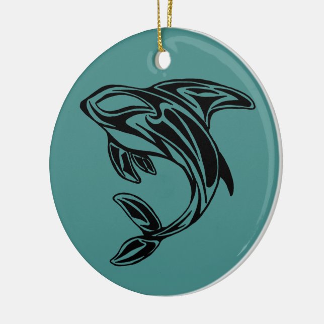 Turquoise Orca Ceramic Ornament (Left)
