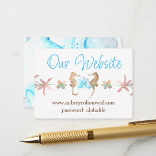 Turquoise Orchid, Seahorses Wedding Website Info Advice Card