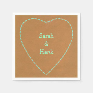 Turquoise outline heart brown personalized napkins
