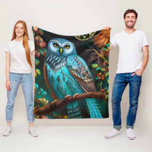 Turquoise owl fleece blanket